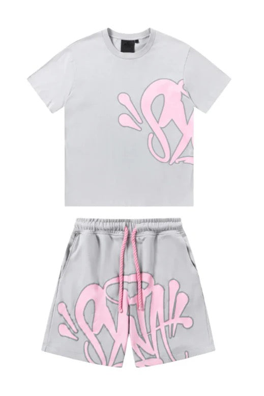 "Graffiti" Short Set Grey/Pink